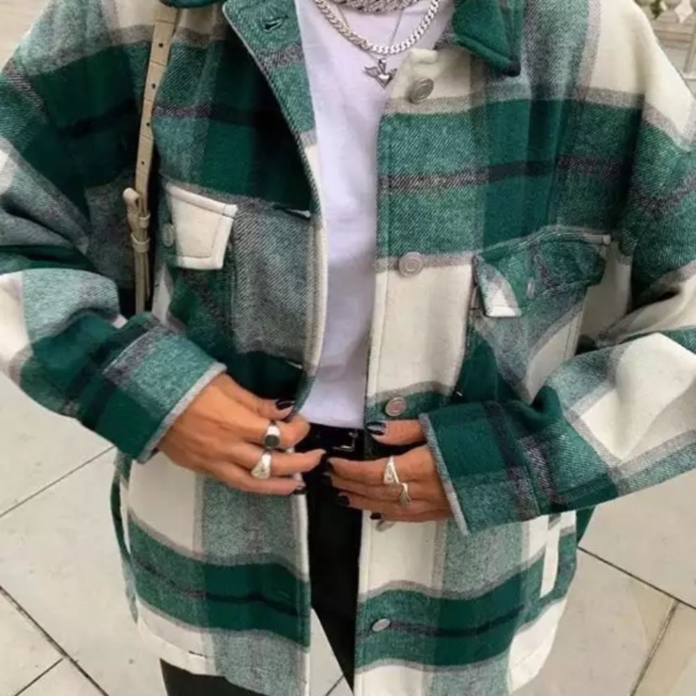 SOLD OUT Green Plaid Oversized Flannel Shacket Shirt Jacket - Picture 5 of 11